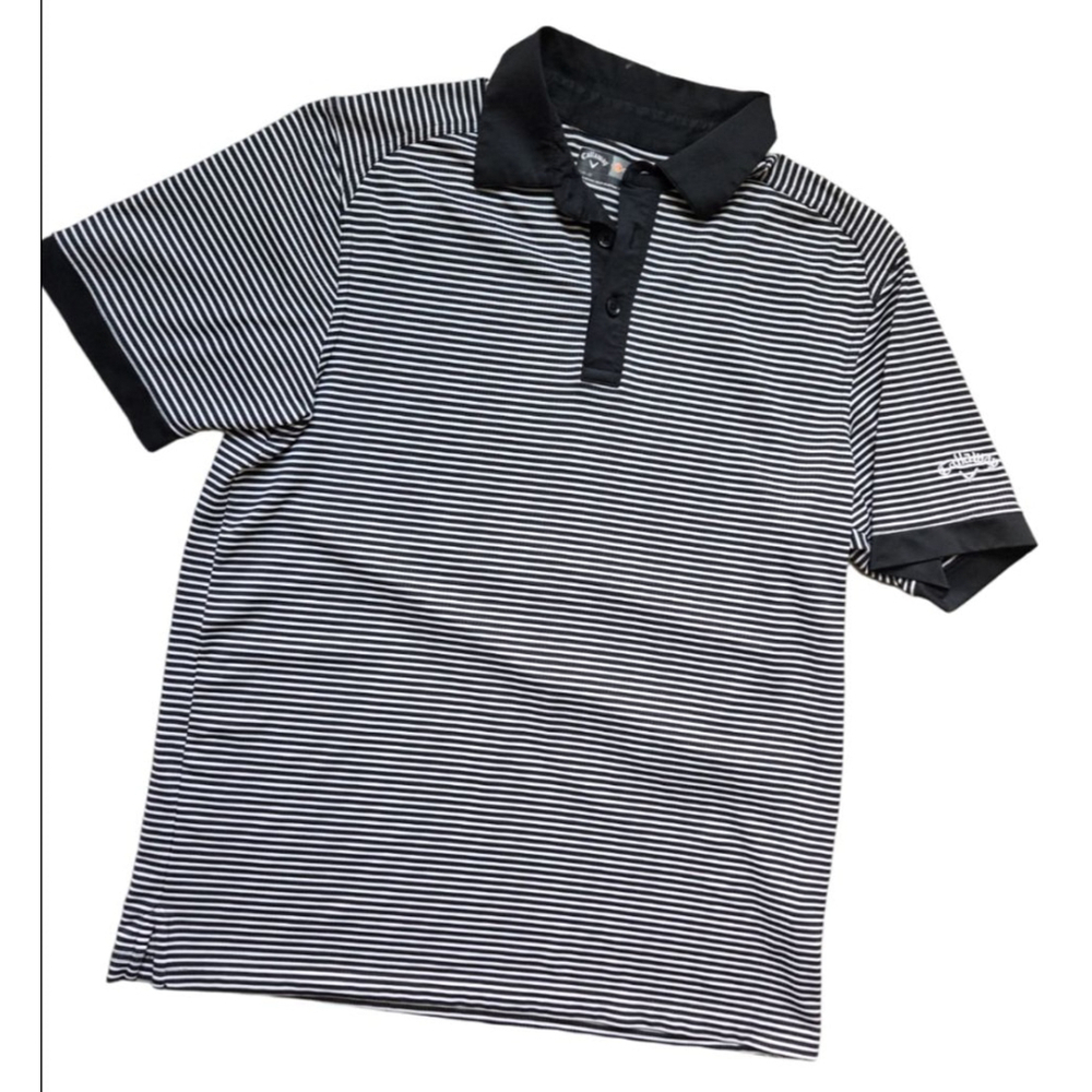Men's Callaway Golf Polo Shirt Size M White Black Striped